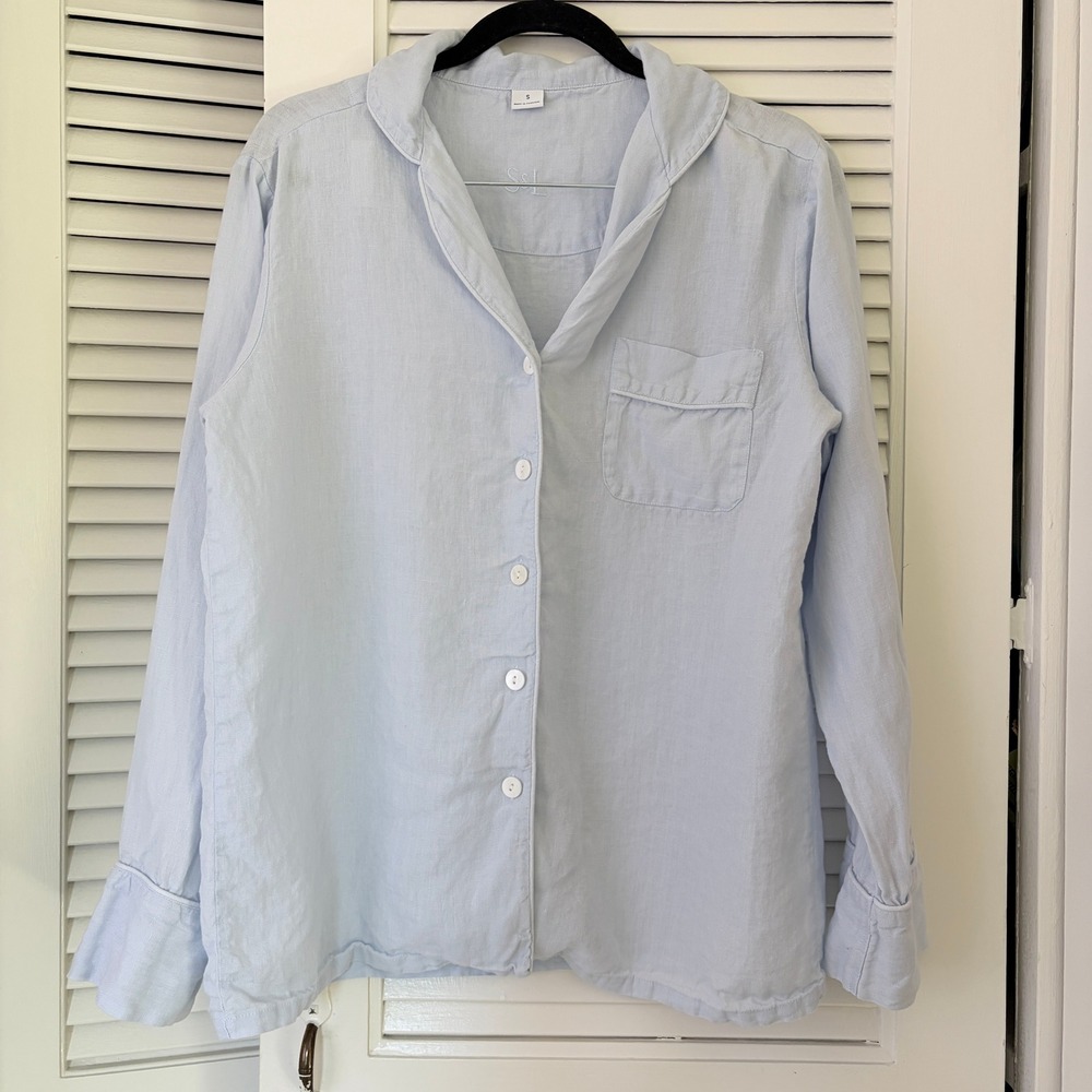 Serena & Lily Positano Linen Pajama Set Sky Blue Women's S Button Down - Picture 2 of 12